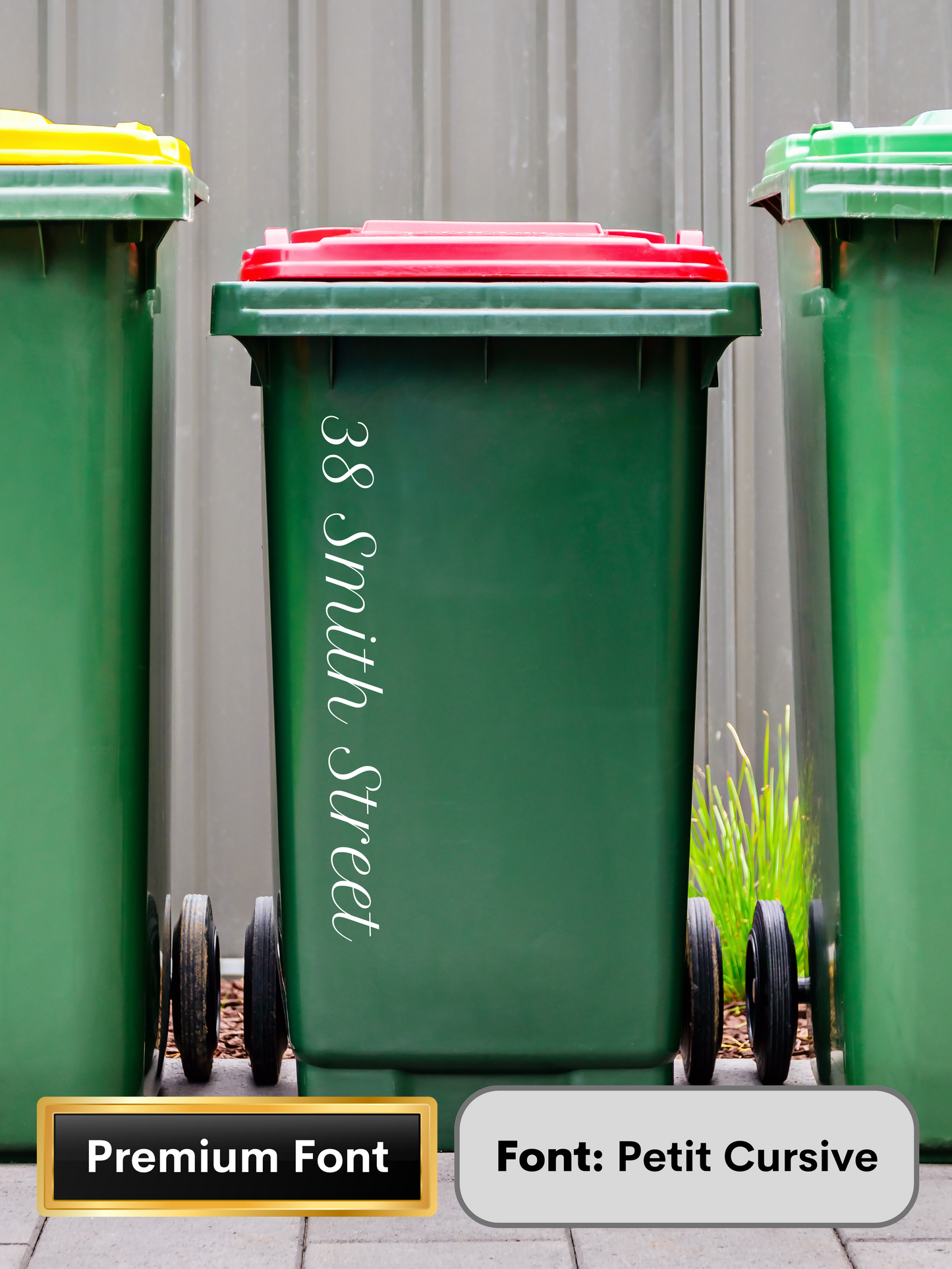 Vertical Wheelie Bin Street Name & Number Sticker