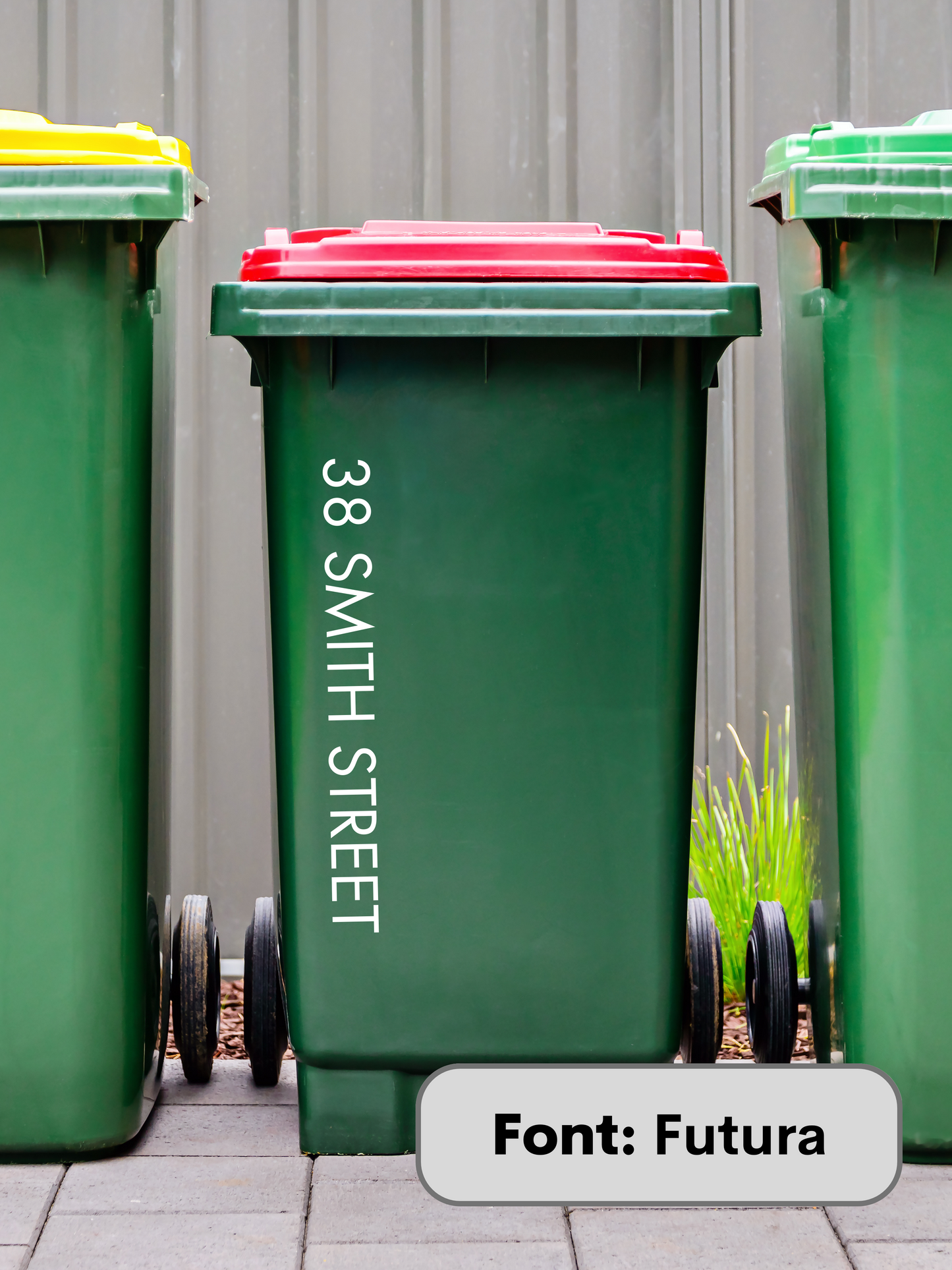 Vertical Wheelie Bin Street Name & Number Sticker